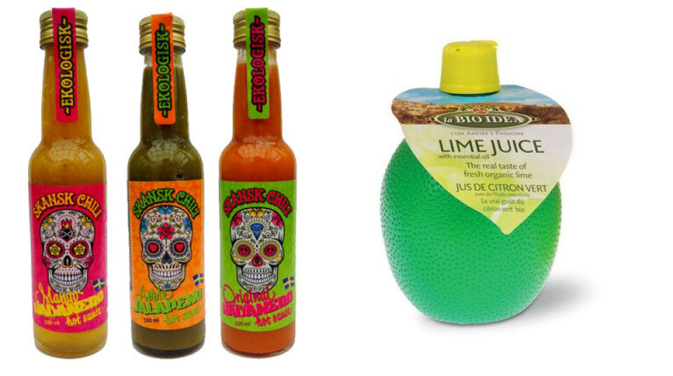 KONKURRERER: Økologiske matprodukter er den største klassen. Blant de mange som konkurrerer om prisen er skånske chilisauser og nederlandsk limejuice.