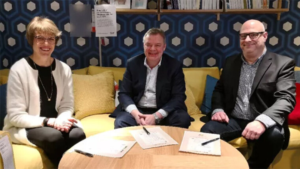 SAMARBEID: Min Parisavtale er et samarbeid mellom Tine, Storebrand og Ikea. Fra venstre: konsernsjef i Tine, Hanne Refsholt, konsernsjef i Storebrand Odd Arild Grefstad og sjef for bærekraft i Ikea Norge Anders Lennartsson.