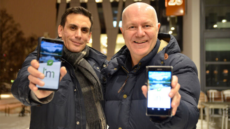 Matsvinnapp: – Nå har vi utviklet en applikasjon som virkelig skal bidra med å få redusert matsvinnet, sier de entusiastiske gründerne bak appen Throw No More, CEO Kurt Falch Stokke og prosjektansvarlig Ove Hagen, i Throw no more. (Foto: Synnøve Prytz Berset)