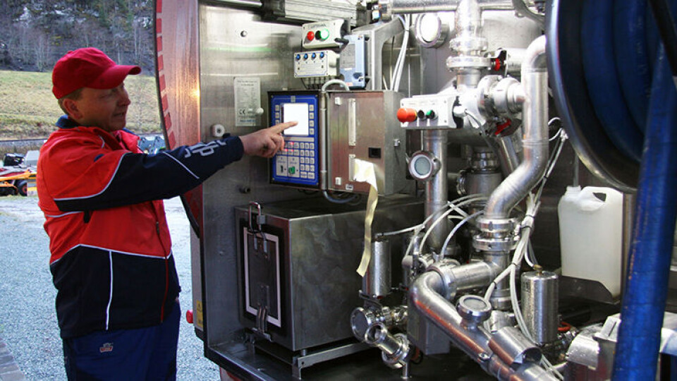 BEDRE ARBEIDSMILJØ: Den elektriske pumpa er nesten helt stillegående, noe som gir et bedre arbeidsmiljø for sjåførene. (Foto: Tine)