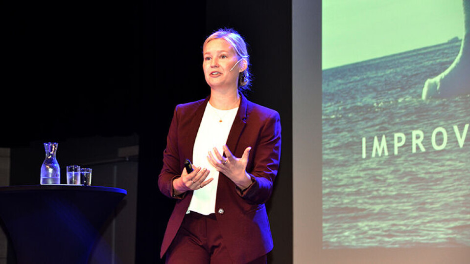BÆREKRAFT: – Hos oss er bærekraft et konkurransefortrinn, fortalte bærekraftssjef Cilia Holmes Indahl i Aker BioMarine i sitt innlegg på konferansen Aquatiq Food Forum i høst. (Foto: Synnøve Prytz Berset)