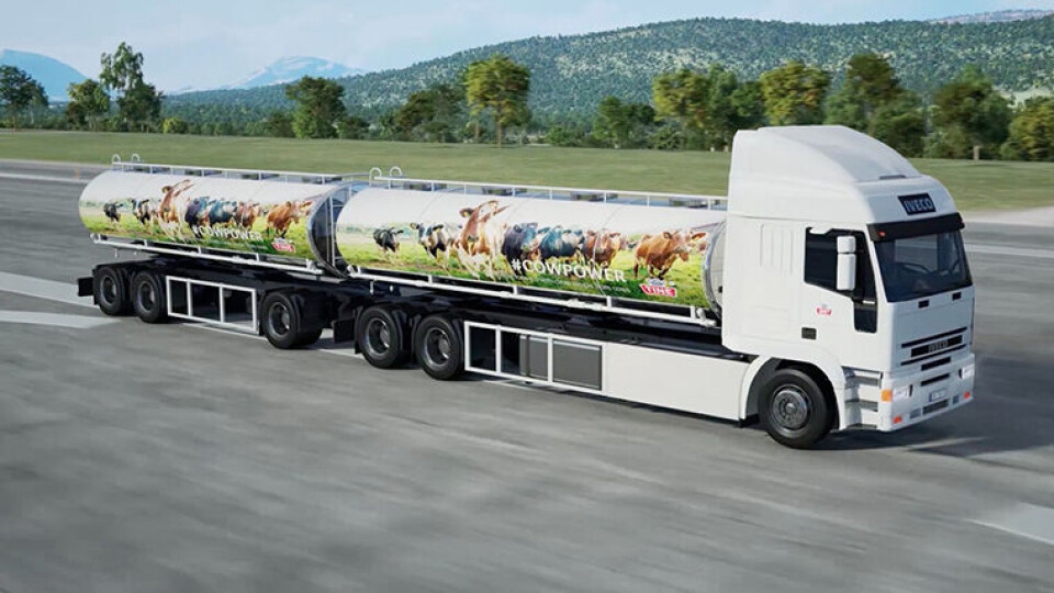NOMINERT: Tine har redusert utslipp fra egen transport og tar i bruk biogass under tittelen #KUKRAFT. (Foto: Tine)