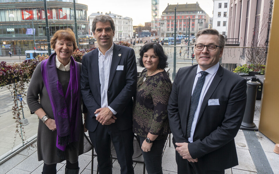 Oslo-ordfører Marianne Borgen (til venstre), strategidirektør Olav Kjørven fra EAT, avdelingsdirektør Kristin Orlund fra Landbruks- og matdepartementet og styreleder Stig-Yngve B. Pedersen i Teknologisk Matforum.