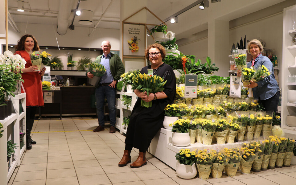 Tove Ladstein i Norges Gartnerforbund (til venstre), administrerende direktør i Mester Grønn Erling Ølstad, landbruks- og matminister Olaug Bollestad og administrerende direktør Nina Sundqvist i Stiftelsen Matmerk.
