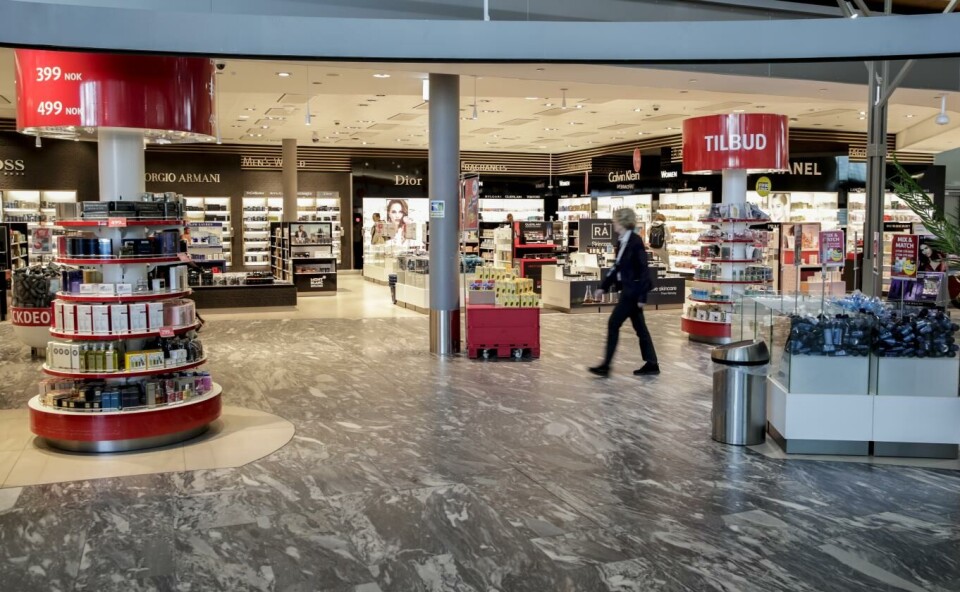 Taxfree butikken på Gardermoen var nesten tom i sommer. Om KrF får det som de vil, blir det en permanent tilstand. Foto: Vidar Ruud, NTB scanpix