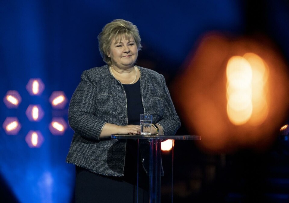 Statsminister Erna Solberg takket fredag hele verdikjeden for mat for innsatsen under pandemien. Dette bildet er fra NHOs årskonferanse tidligere i januar.