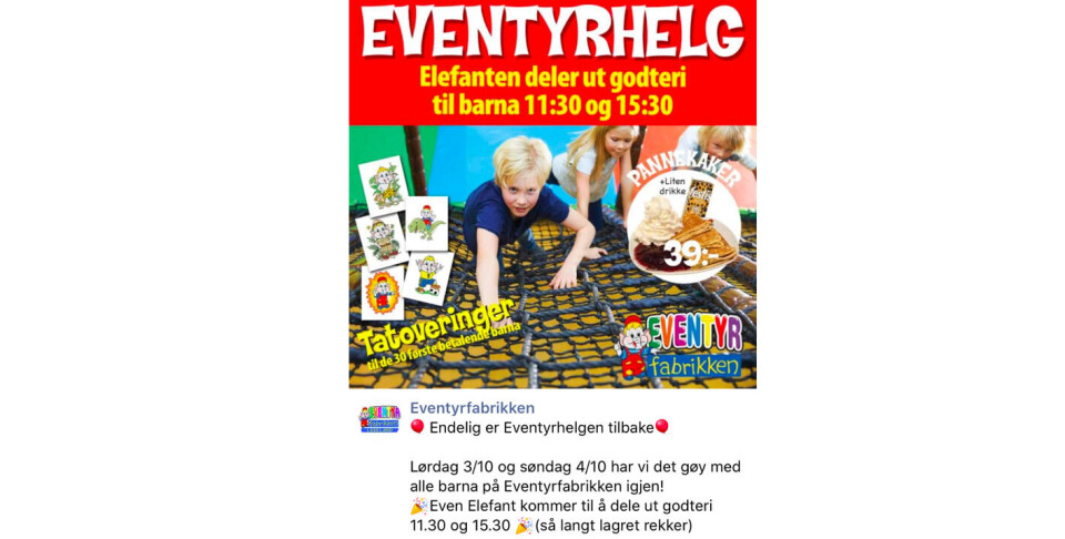 Lekelandet annonserte på sin Facebook-side at barna ville få gratis godteri i et gitt tidspunkt på spesifikke dager.