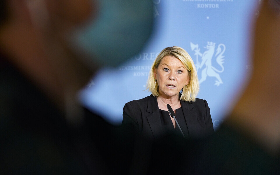 Justis- og beredskapsminister Monica Mæland på pressekonferanse om koronasituasjonen onsdag.