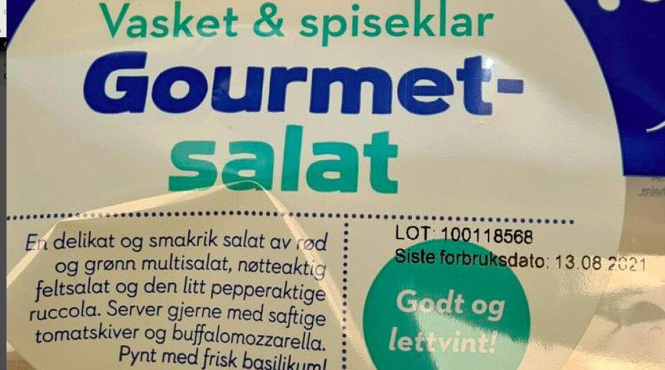 Coop trekker tilbake Coop Gourmetsalat 110 gram med best før-dato 13.08.2021 etter mistanke om at produktet inneholder for høye verdier av E.coli. Foto: Coop, NTB