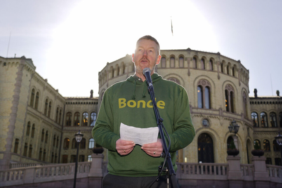 Leder i Norges Bondelag, Bjørn Gimming, holdt appell på Norges Bondelags tradisjonsrike politikerfrokost foran Stortinget onsdag.