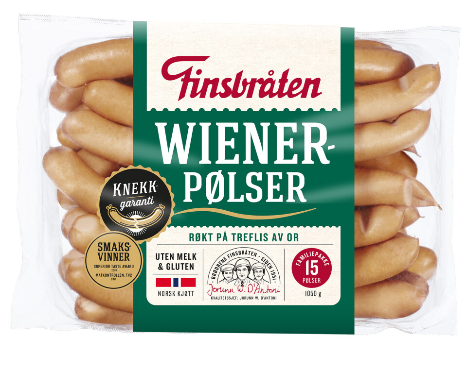 Grillpølser fra Finsbråten merket med best før 19.05.2023 og wienerpølser fra Finsbråten merket med best før 18.05.2023, 19.05.2023 og 20.05.2023 trekkes tilbake fra markedet. Foto: Finsbråten, NTB