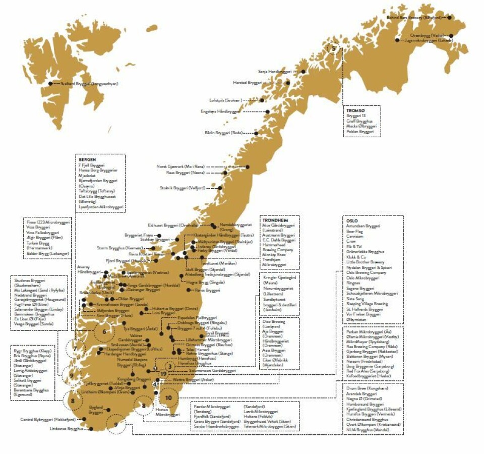 Foto Lokalt øl Norge rundt, her er oversikten. Klikk på kartet for større versjon!