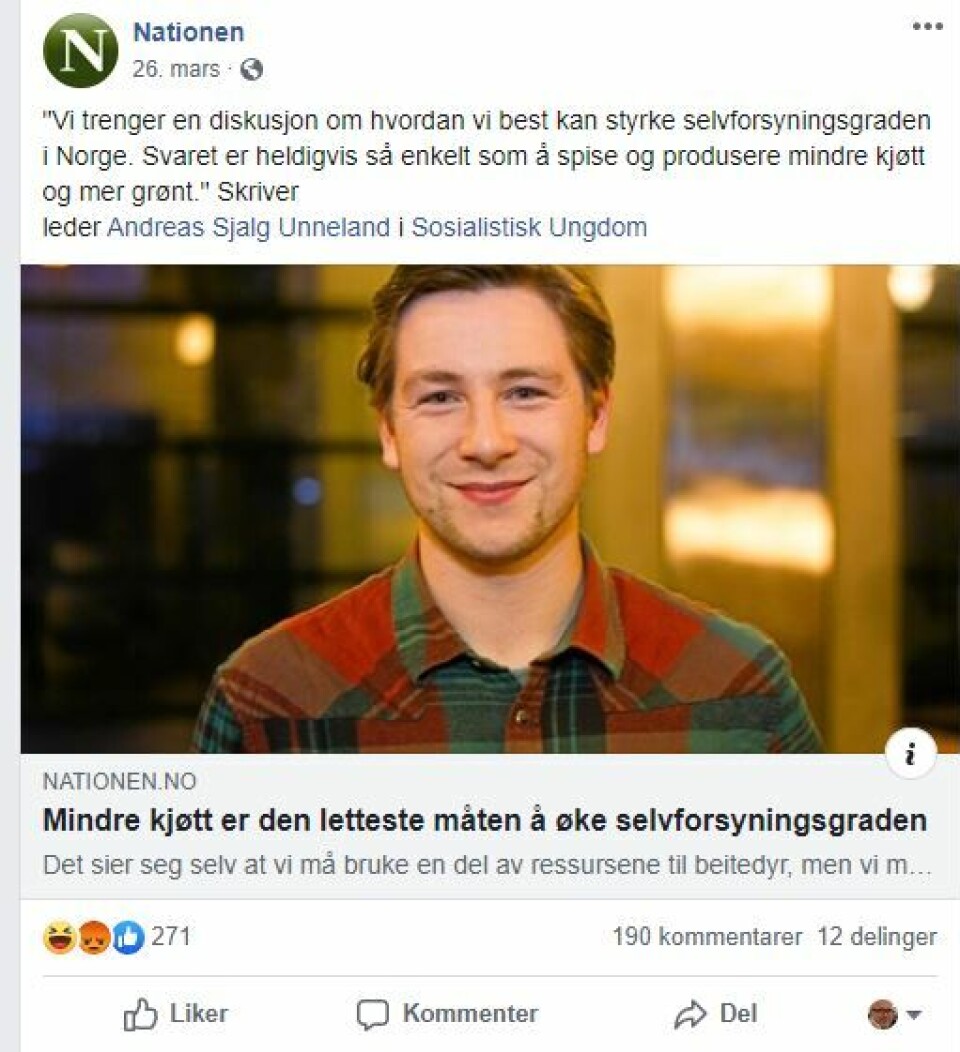 Foto Leserinnlegget fikk solid oppmerksomhet på Nationens Facebook-side.