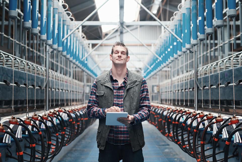 Datastrømmen fra melkeroboter gir hundrevis av millioner av datapunkter. Bildet er en illustrasjon.