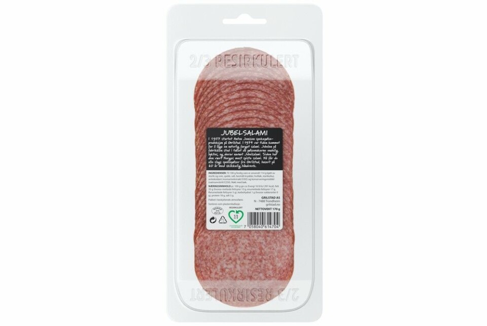 Den nye emballasjen til Grilstad består av 2/3 resirkulert plast. Foto: Grilstad