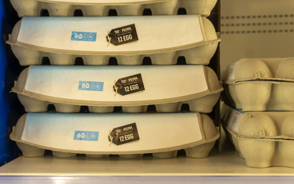 Prima produsert av Nortura, 12 egg, kilopris 31,74 kroner. Kiloprisene er på øret den samme for de billigste eggene fra Kiwi og Coop Extra. 6 egg fra Prior koster 54,76 per kilo i samme butikk.