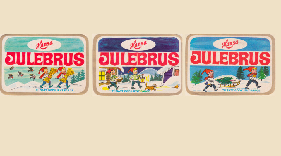 Hansa Julebrus feirer 50 år i år. Her er etiketter på julebrusen i 1970.