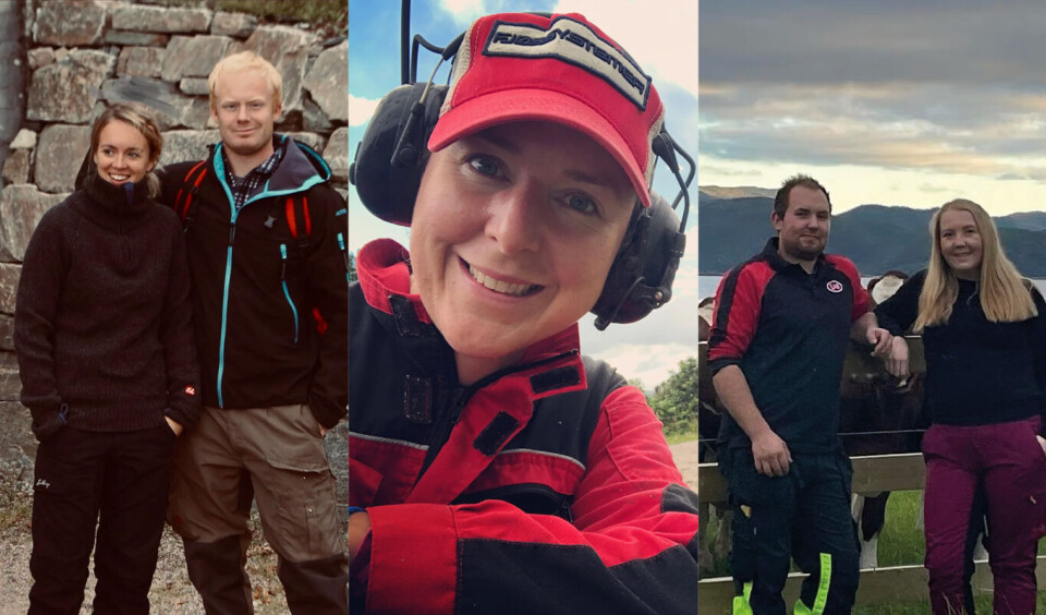Dette er finalistene i konkurransen Årets unge bonde 2022: Gry Heidi og Ole Espen Honnemyr, Marit Eggen, samt Trine Pedersen og Ole Otto Grønning (fra venstre). Fotokollage: Norges Bygdeungdomslag / Foto: privat